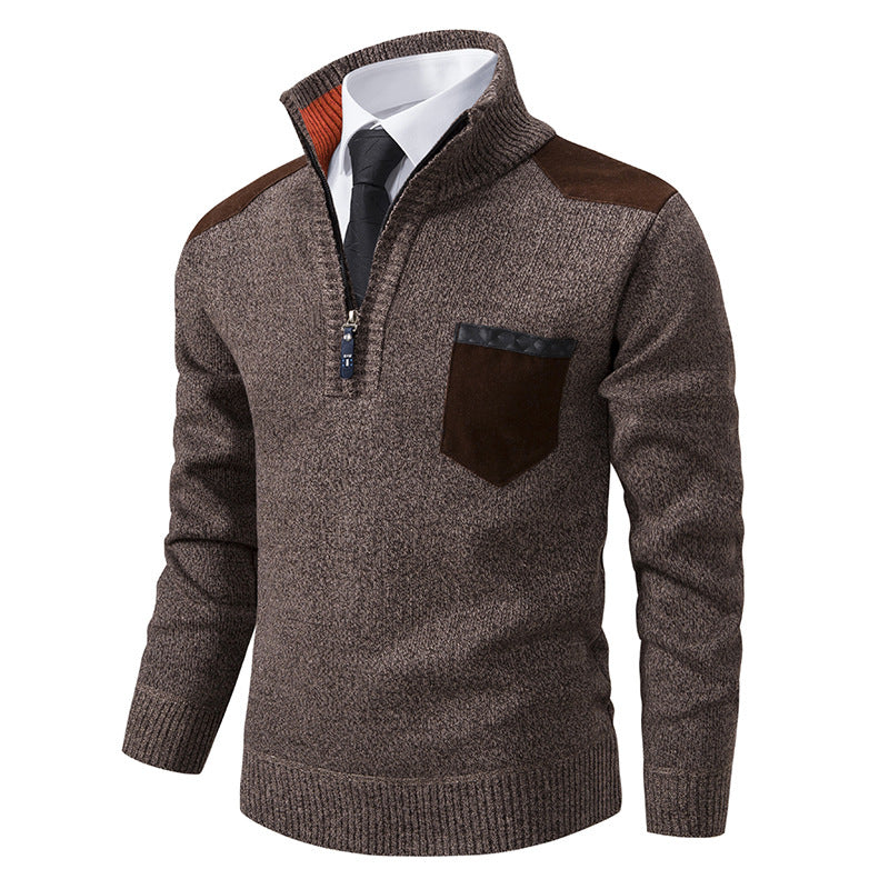 Street Wave Mens Elegant Knit Sweater With Collar And Pockets Premium Comfort For Modern Men