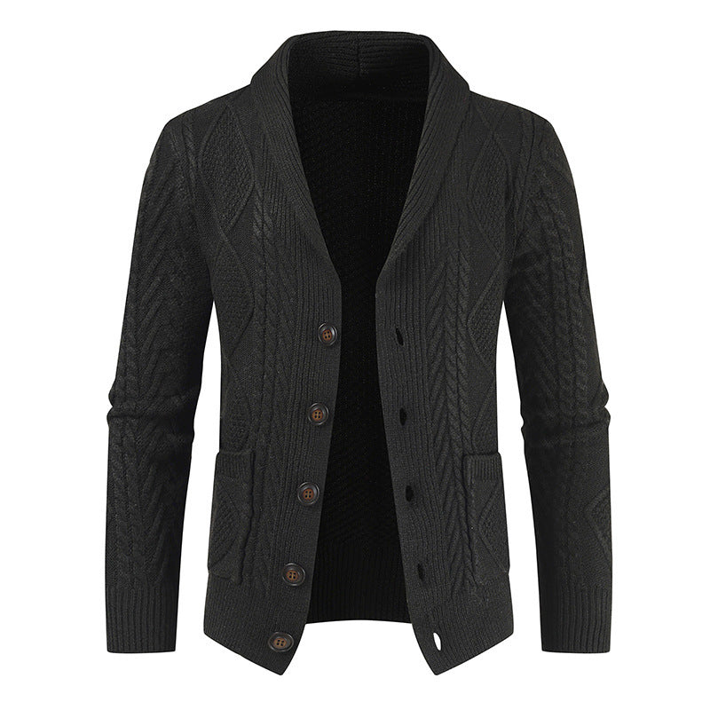 Street Wave Men's Cable Knit Cardigan With Shawl Collar Cozy Cotton Blend Premium Style