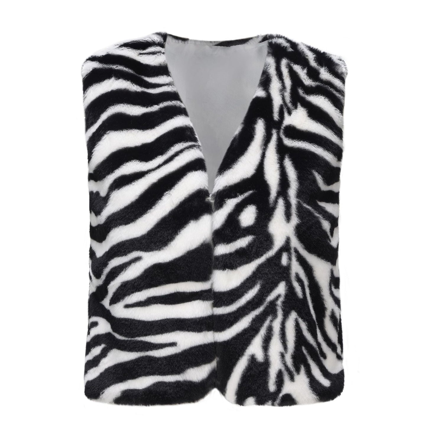 Street-wave Faux Fur Zebra Vest For Women Warmth Chic Style Bold Zebra Print Outerwear