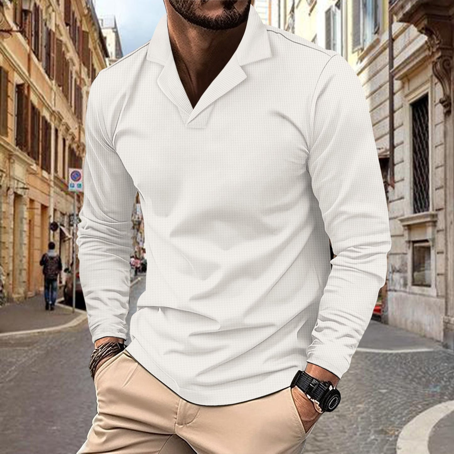 Mens Long Sleeve Shirt With Structured Design Street-wave Breathable Cotton Comfort For Men