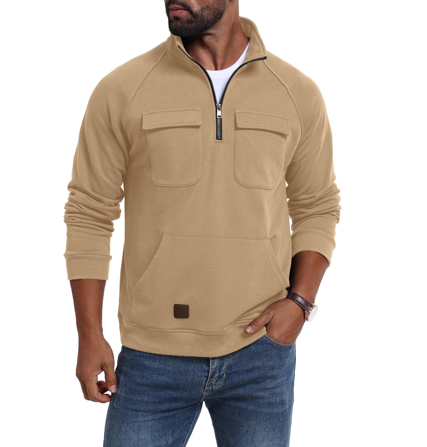 Streetwave Mens Functional Pullover With Front Zip Pockets For Active Lifestyles