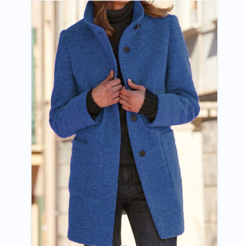 Street-Wave Womens Wool Jacket With Practical Pockets And Button Closure For Elegant Warmth
