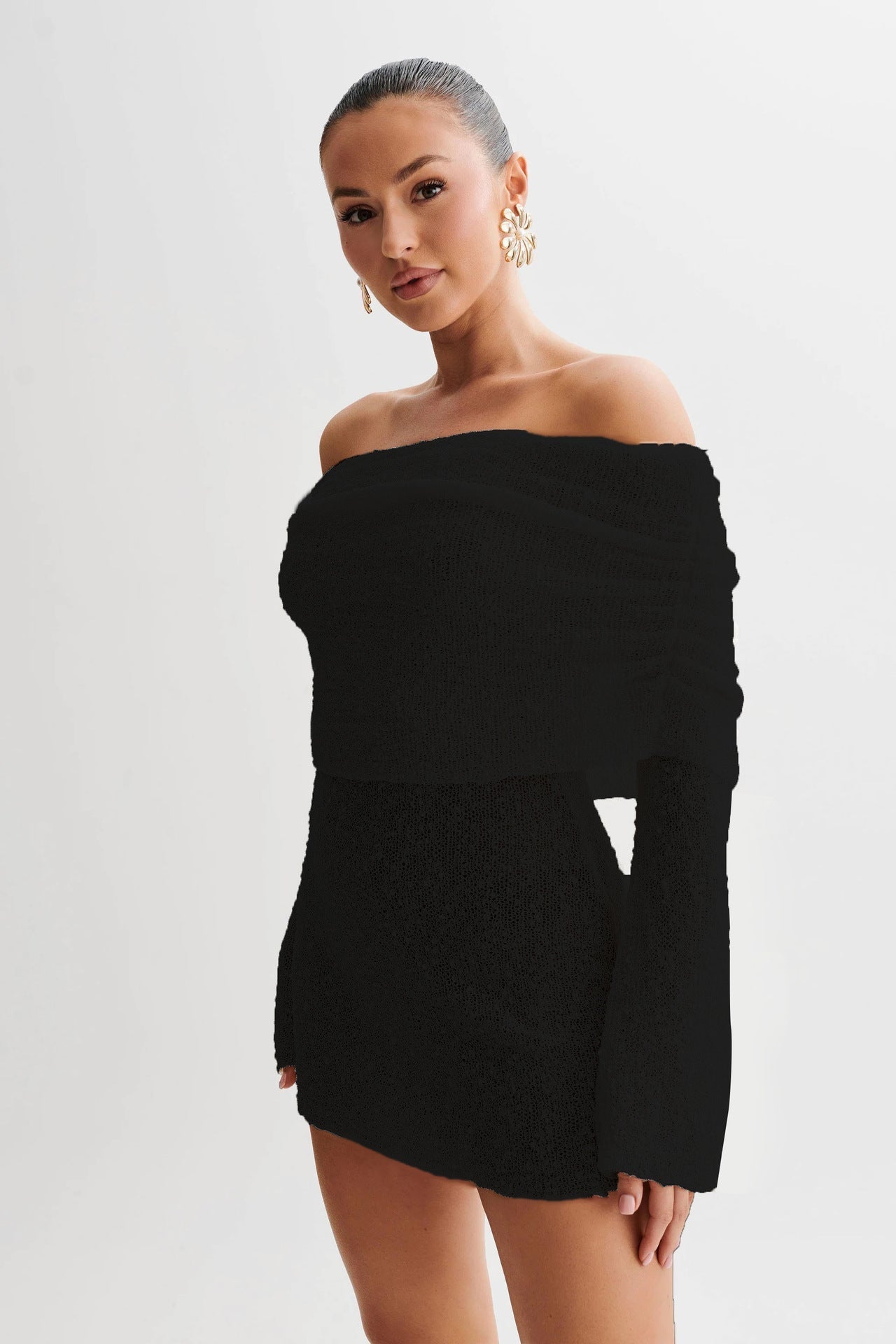 Street-Wave Beach Dress Off Shoulder Slim Fit Light Knit Semi Transparent Women