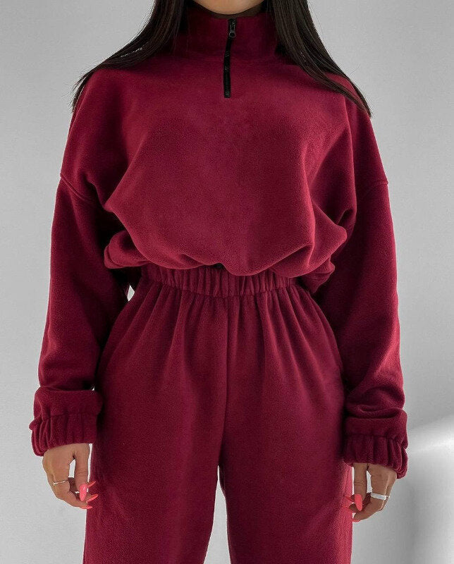 Street-Wave Womens Fleece Pullover And Jogging Set With Elastic Waistband For Cozy Days