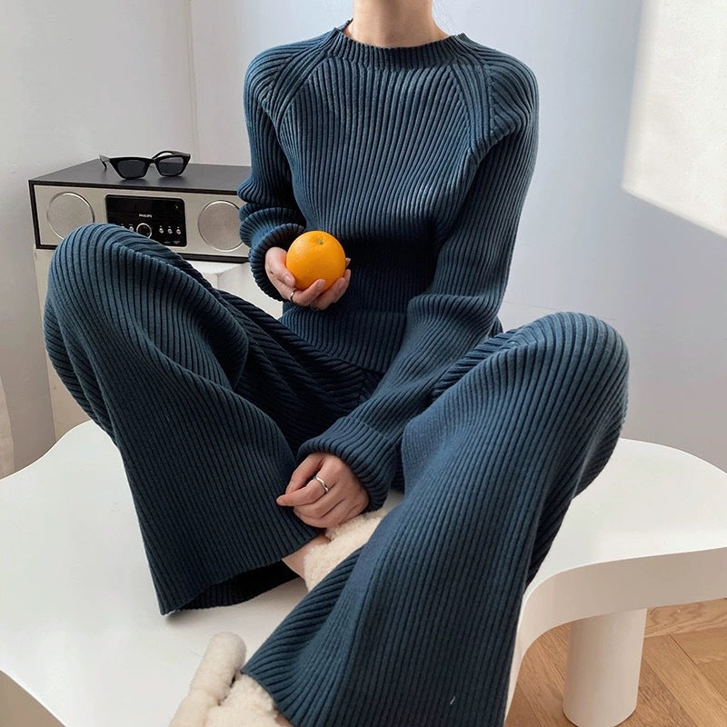 Street-wave Cozy Women Ribbed Knit Set for Lounge and Everyday Comfort With Soft Warmth