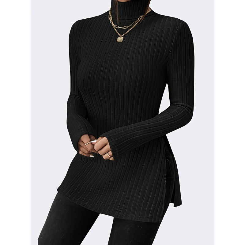 Street Wave Womens Ribbed Turtleneck Sweater Chic Cozy Knit For Everyday Style And Comfort