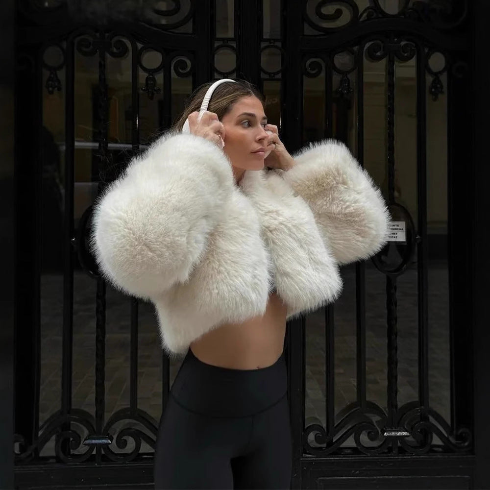 Faux Fur Short Jacket Street-wave Fluffy Warm Coat For Women With Voluminous Sleeves