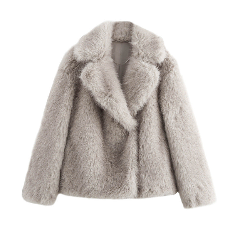 Street-wave Cozy Faux Fur Jacket For Women Plush Warm Luxury Outerwear For Cold Weather