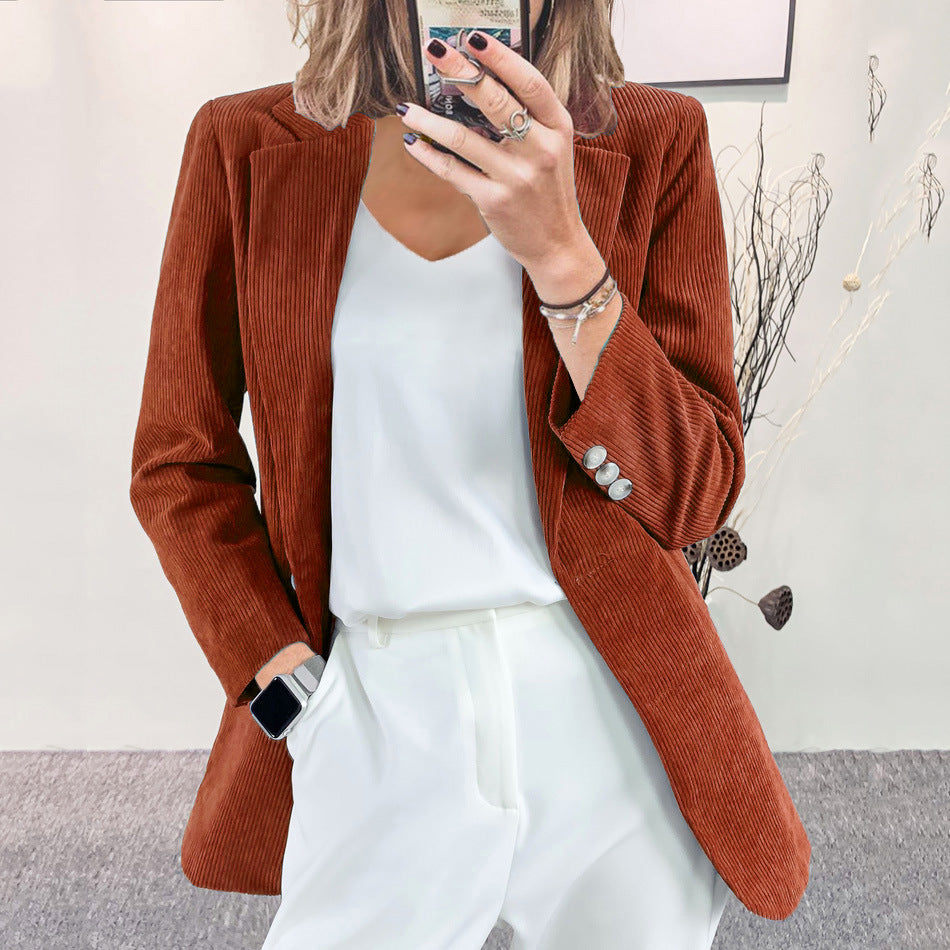 Street-wave Vertical Stripe Slim-Fit Blazer For Women, Elegant Officewear For Versatile Professional Looks
