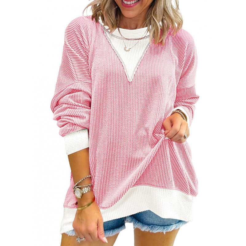 Street-Wave Women's V-Neck Knit Pullover - Cozy Structured Texture for Everyday Casual Wear