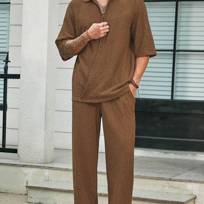 Street-Wave Men's Lightweight Cotton 2 Piece Set With Shirt And Pants Relaxed Fit Short Sleeve