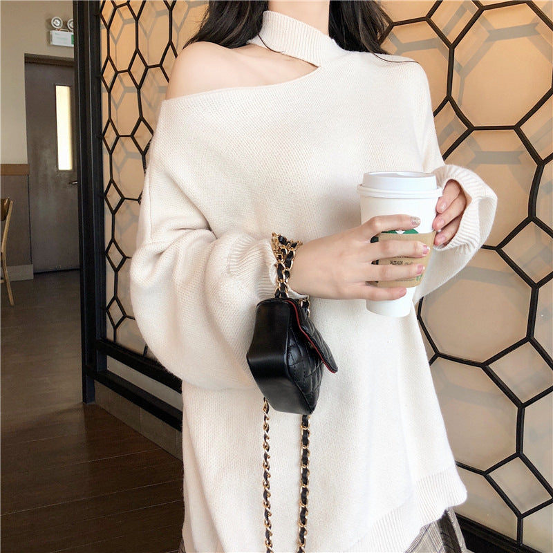 Streetwave Oversized Sweater With Off Shoulder Cut And Roll Neck For Trendy Women