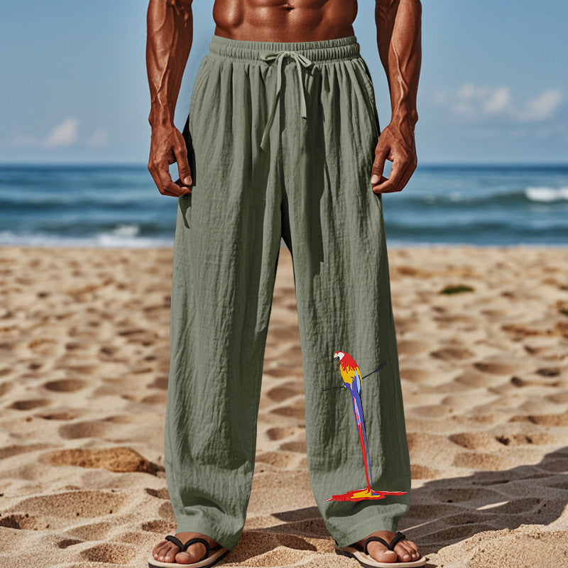 Street-Wave Men's Lightweight Breathable Beach Pants With Colorful Parrot All-Day Print