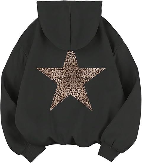 Street-wave Women Leopard Print Star Hoodie Cozy Soft Fleece Sweatshirt For Everyday Casual Wear