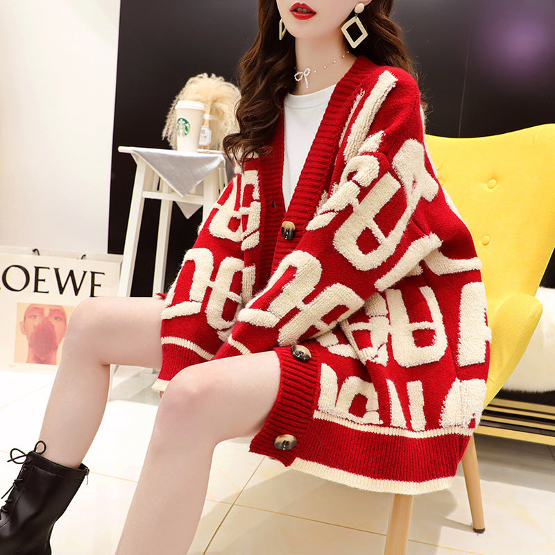 Street-wave Women's Oversized Knitted Cardigan Cozy Warmth Modern Chic Layering Essential