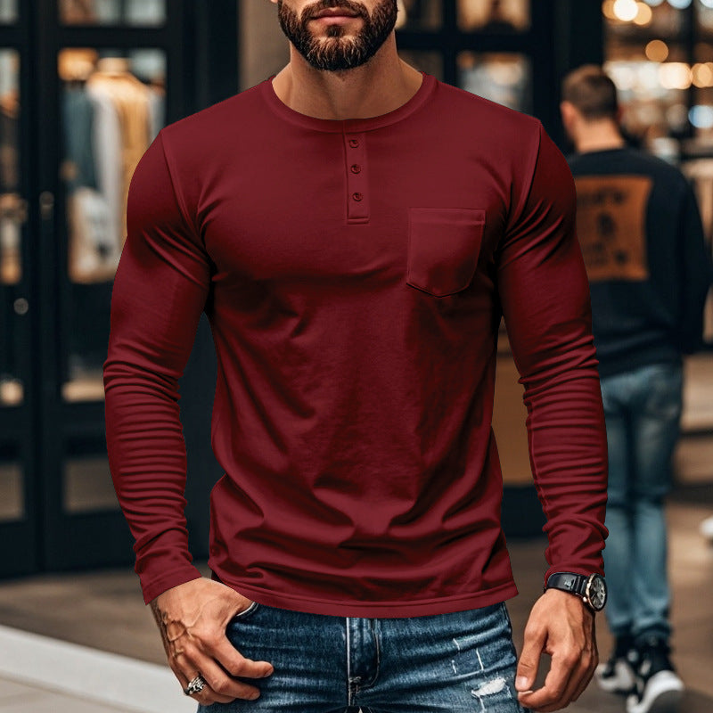 Street-Wave Mens Henley Long Sleeve Shirt With Chest Pocket