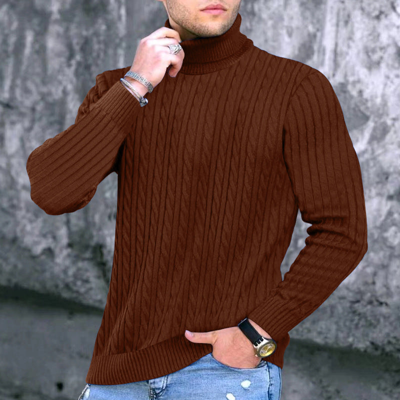 Street-wave Mens Ribbed Turtleneck Sweater With Structured Design For Warm Comfort