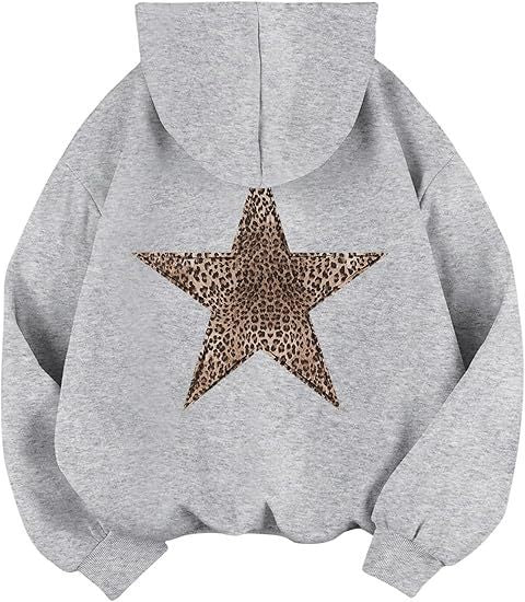 Street-wave Women Leopard Print Star Hoodie Cozy Soft Fleece Sweatshirt For Everyday Casual Wear