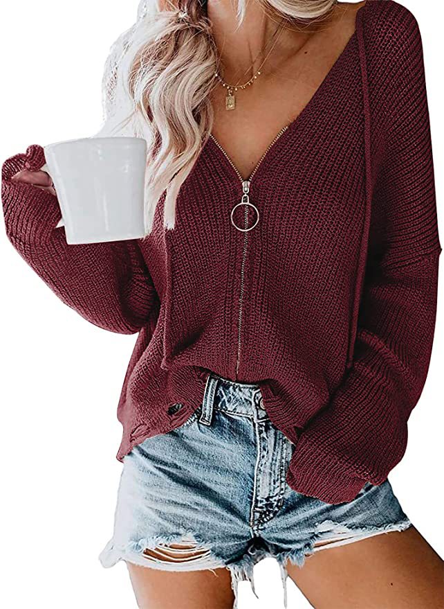 Street-wave Women's Zippered Knit Pullover With Wide Loose Fit Soft Cozy Comfort For Women