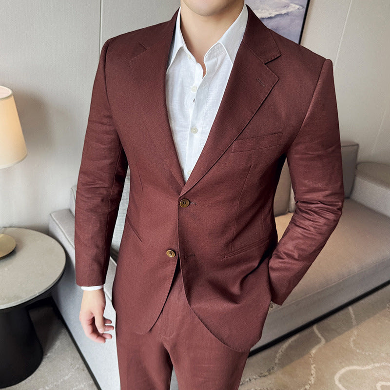 Street Wave Mens Slim Fit Cotton Linen Blazer Notched Lapel Breathable