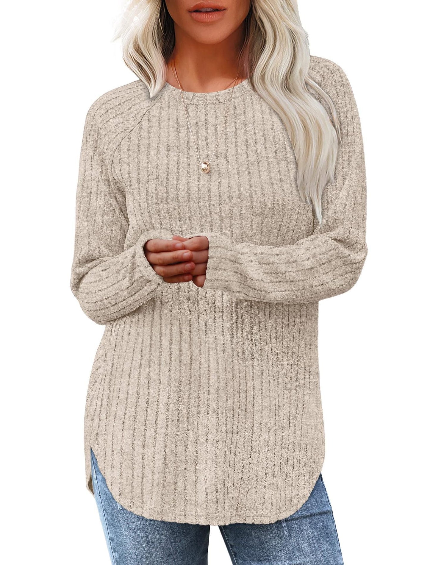 Street-wave Women's Soft Ribbed Knit Sweater Cozy Casual Pullover in Breathable Cotton