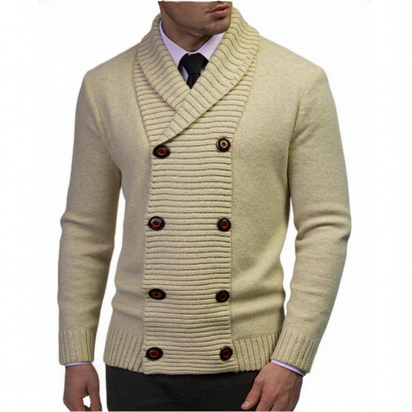 Street-Wave Men's Premium Double-Button Knit Sweater With Textured Design For Modern Stylish Professionals