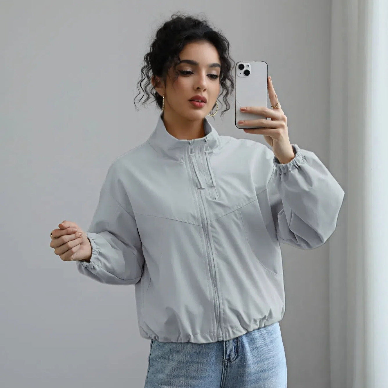 Streetwave Women Fashionable Transitional Jacket With High Collar And Elastic Hem
