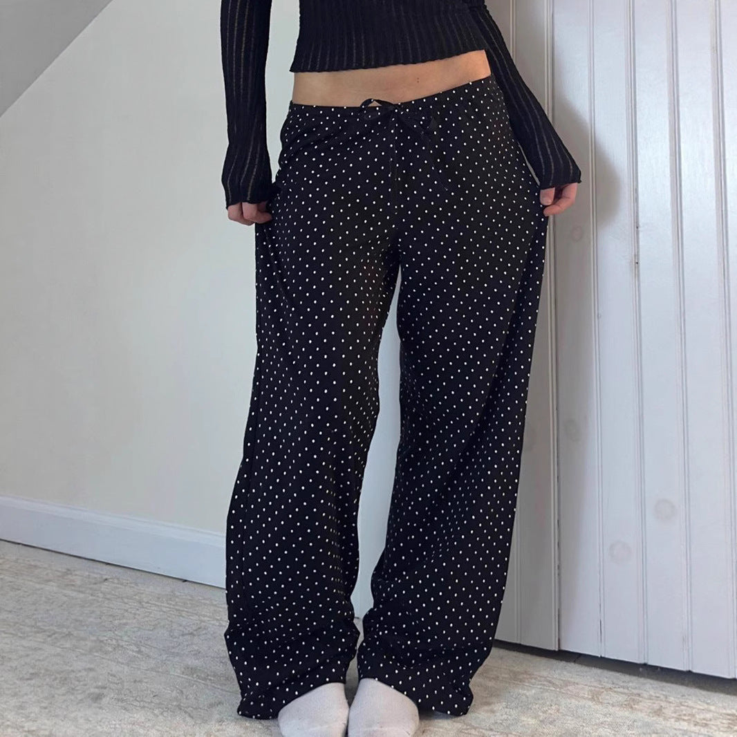 Street-Wave Women Wide Leg Pants With Elastic Waistband Polka Dot Comfort Fit For All Day Everyday Casual Wear