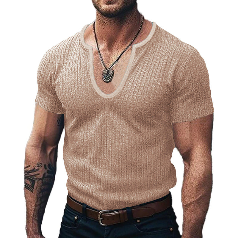 Street Wave Ribbed V Neck T Shirt for Men Breathable Comfort Fit Premium Fabric Style