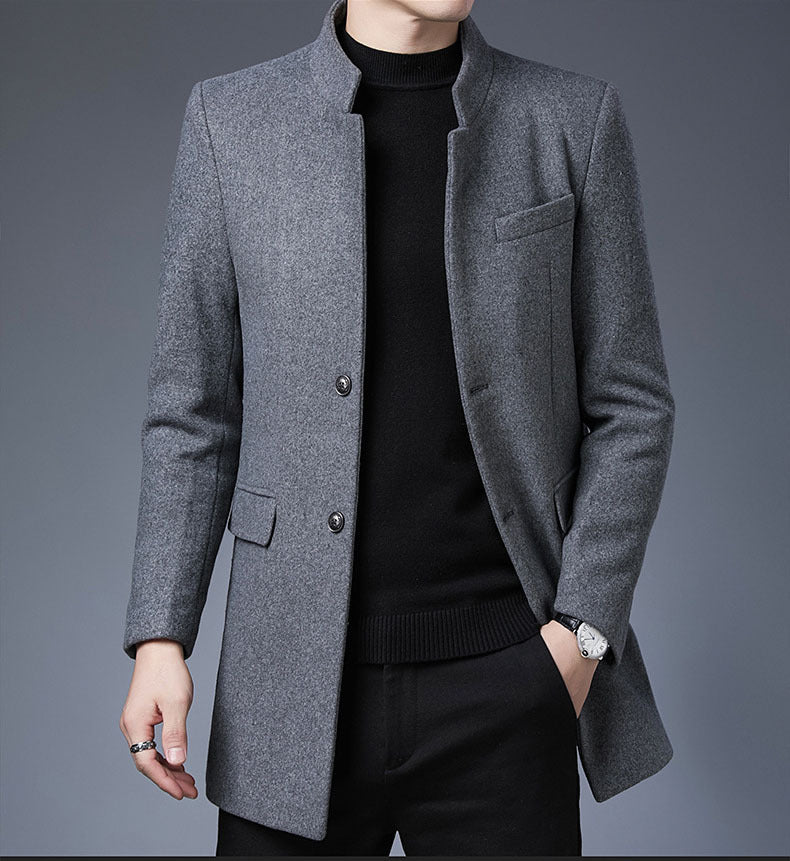 Mens Elegant Long Coat Street Wave Wool Blend Warmth Classic Fit For Style Conscious Men