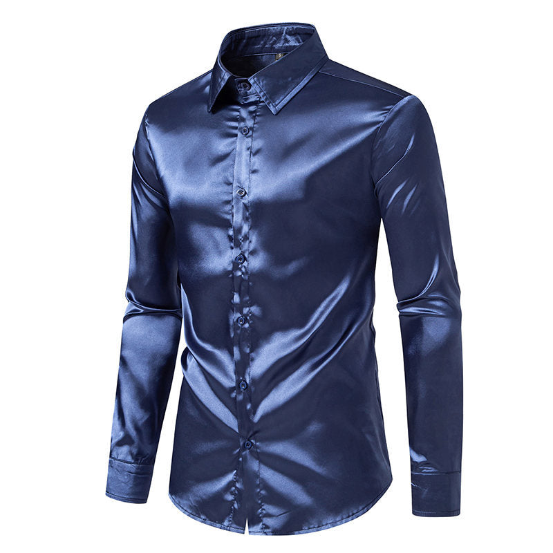 Mens Satin Shirt Street-Wave Shimmer Finish Classic Collar For Formal And Casual Wear Versatile