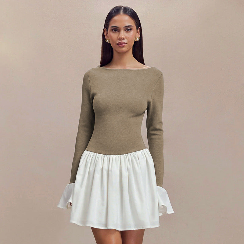 Street-wave Womens Chic Dress With Contrasting Skirt For Elegant Comfort And Style