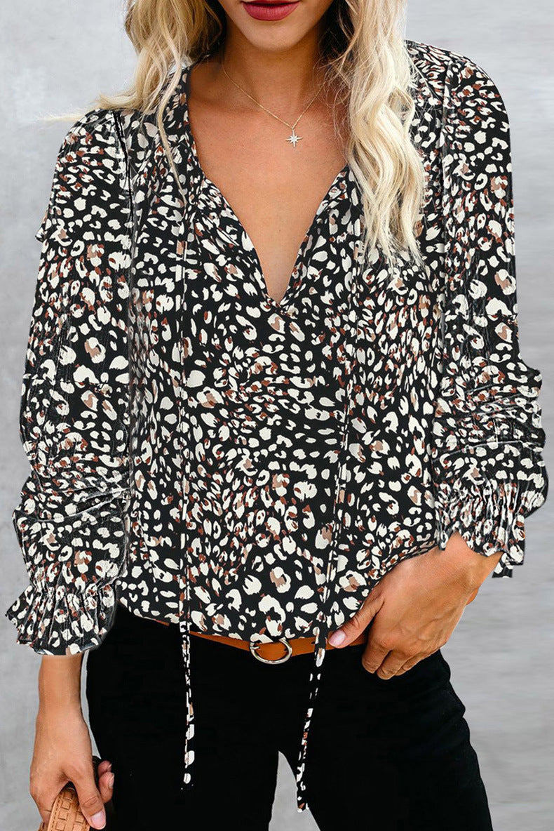 Streetwave V Neck Ruffle Blouse For Women With Leopard Print Boho Inspired Chic Elegant Top
