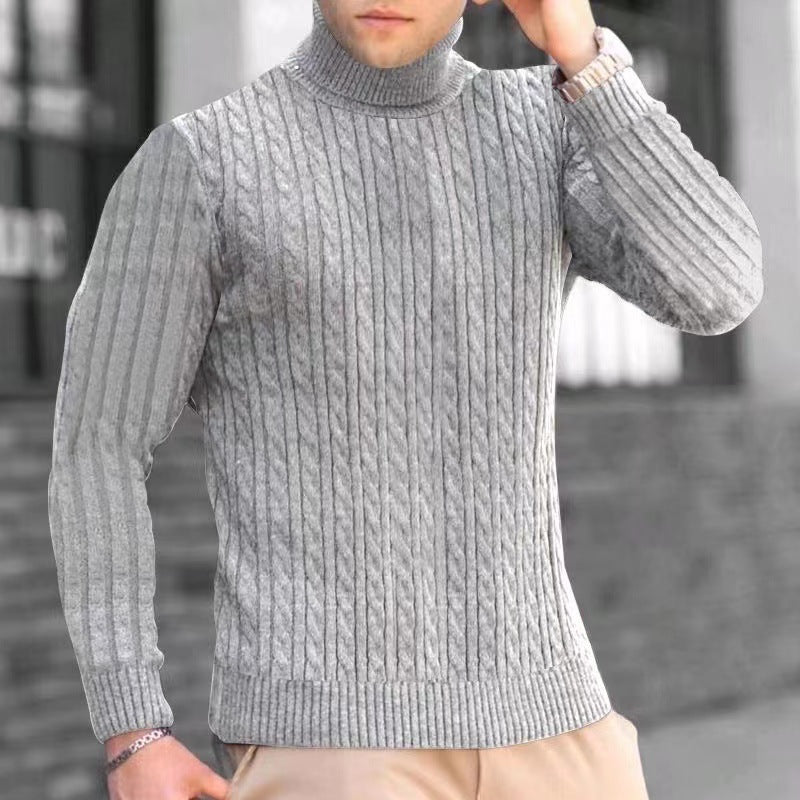 Street-Wave Men's Ribbed Knit Sweater With Premium Warmth And High Collar For Style Conscious Men Everywhere