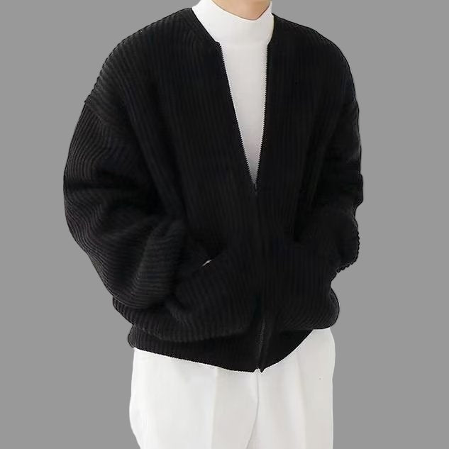 Street-Wave Men's Cardigan Jacket Oversized Cotton Blend Full Zip Layering