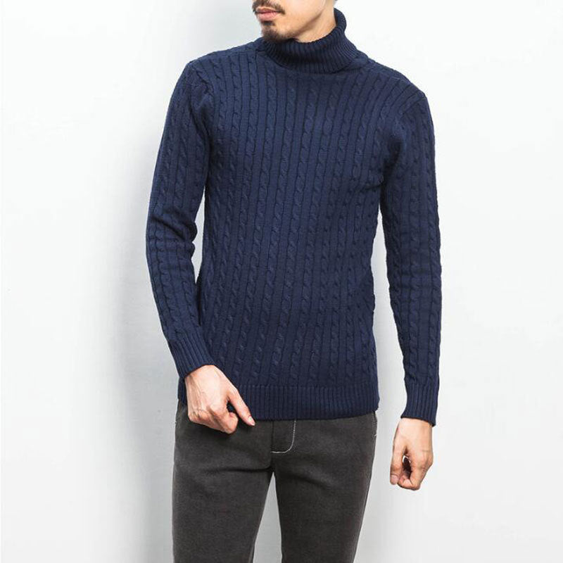 Street-wave Men's Cable Knit Turtleneck Sweater - Cozy Warm Rollneck with Classic Pattern