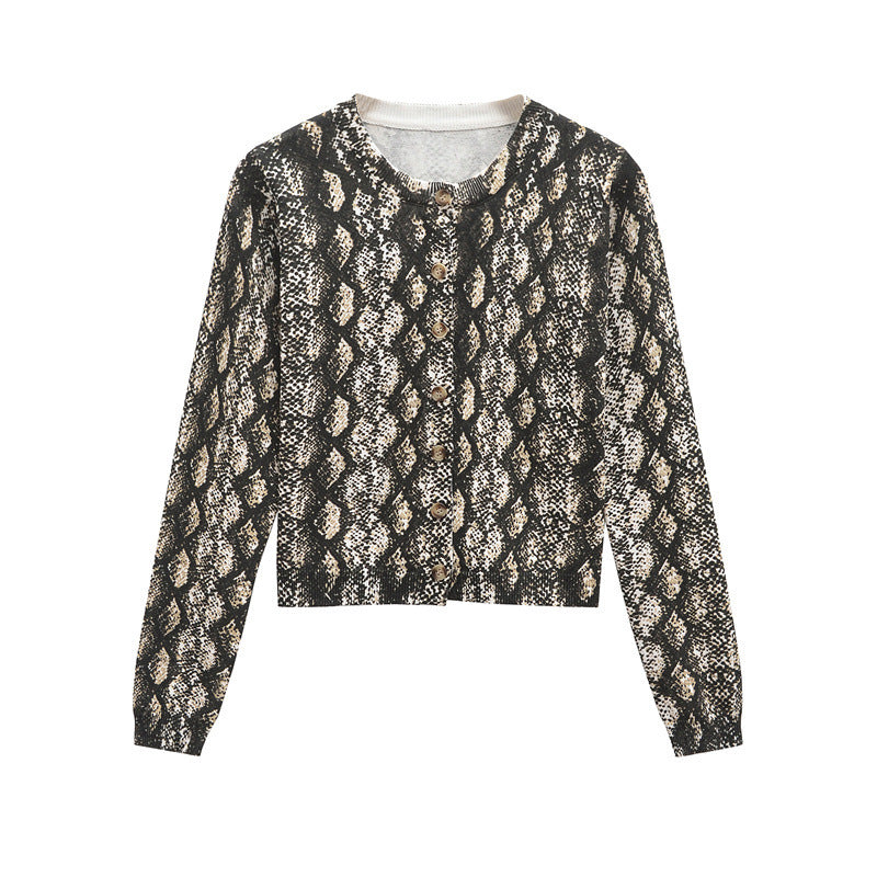 Streetwave Snake Print Cardigan For Women Soft Knit Comfort Versatile Everyday Wear