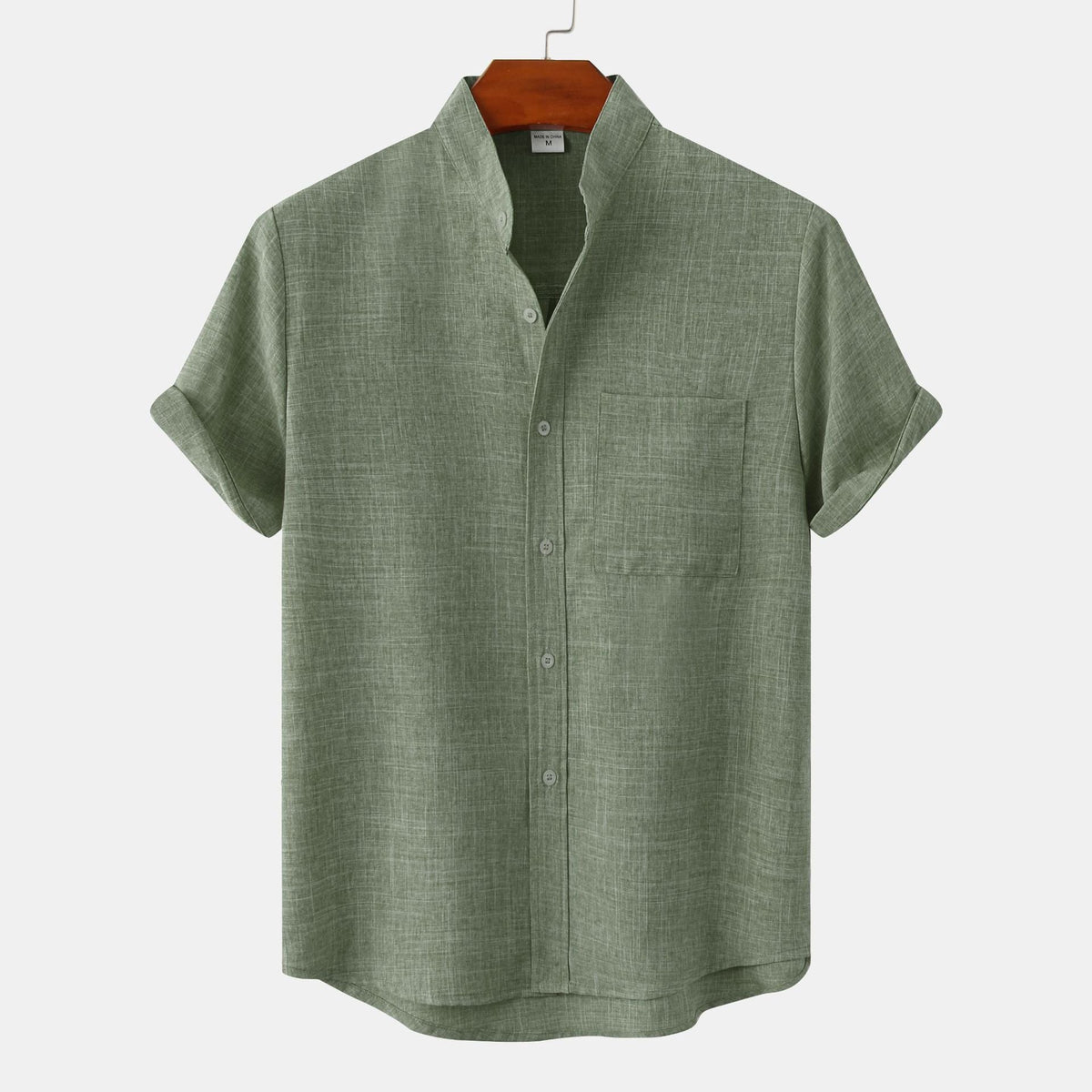 Street-Wave Men's Short Sleeve Shirt With Modern Stand Collar And Chest Pocket For Smart Casual Wear