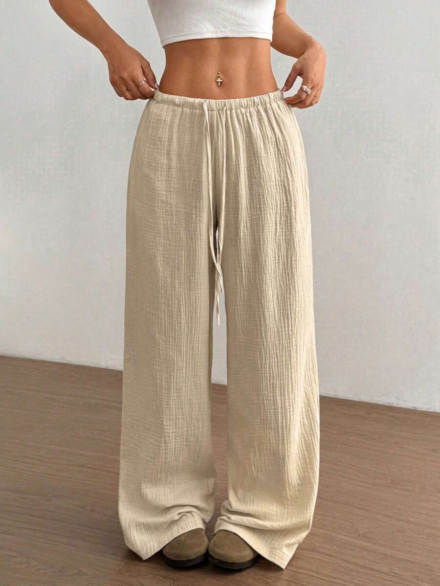 Street Wave Womens Wide Leg Summer Pants With Elastic Waistband Breathable Lightweight