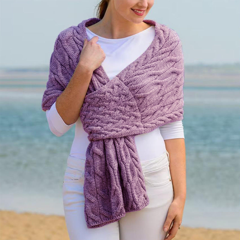 Street-wave Women's Cable Knit Wrap Stole With Textured Pattern For Elegant Cozy Winter Accessory