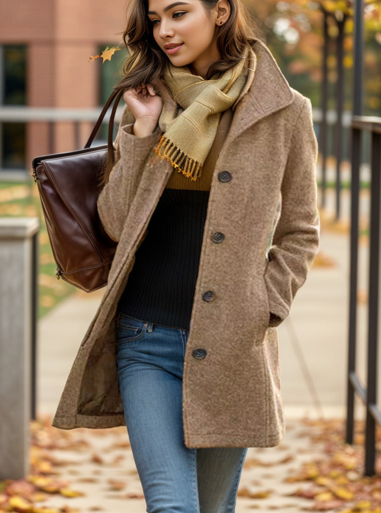 Street-Wave Wool Coat For Women Elegant Transitional Outerwear With Modern Button Details
