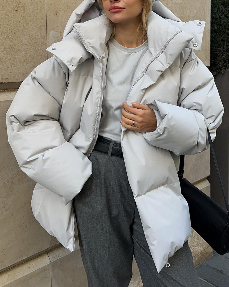 Street Wave Timeless Cotton Hooded Puffer Jacket For Women Cozy Loose Fit Comfort
