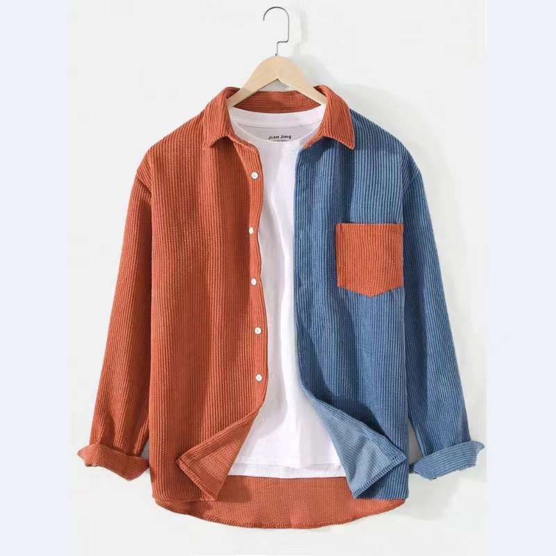 Corduroy Shirt For Men From Streetwave With Textured Fabric And Chest Pocket Distinctive Two Tone Sleeve
