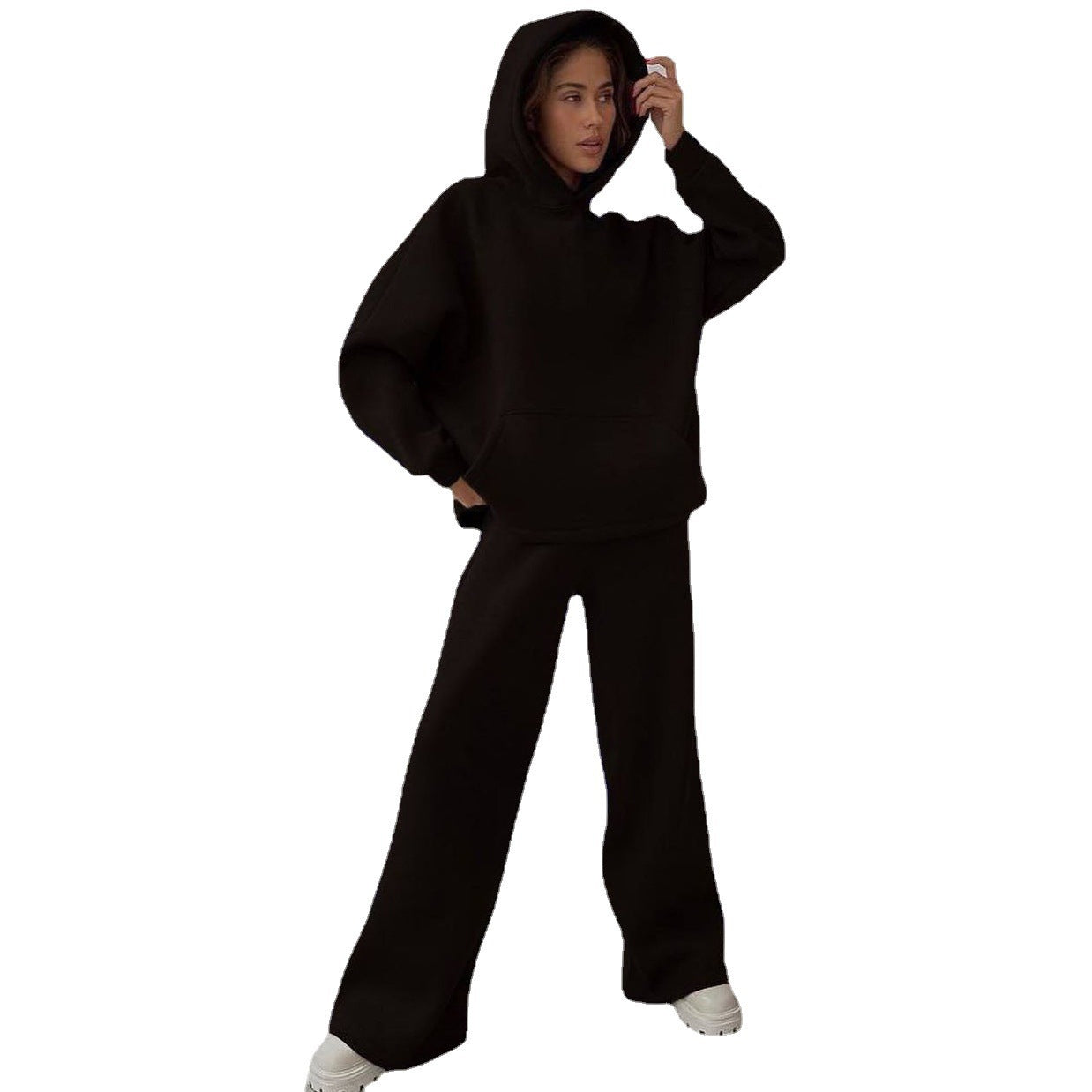 Street-wave Oversized Hoodie Set For Women Soft Cotton Blend Cozy Comfort With Wide Leg Pants