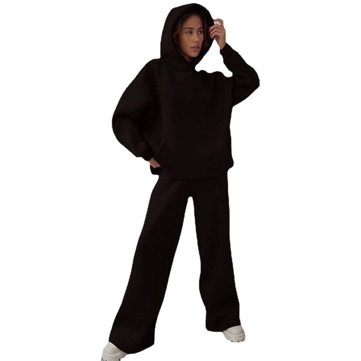Street-wave Oversized Hoodie Set For Women Soft Cotton Blend Cozy Comfort With Wide Leg Pants