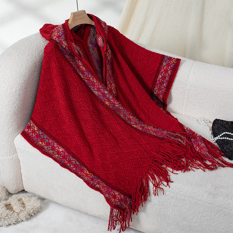 Womens Poncho Street-Wave Elegant Luxurious Knit With Fringe Detailing For Stylish Women