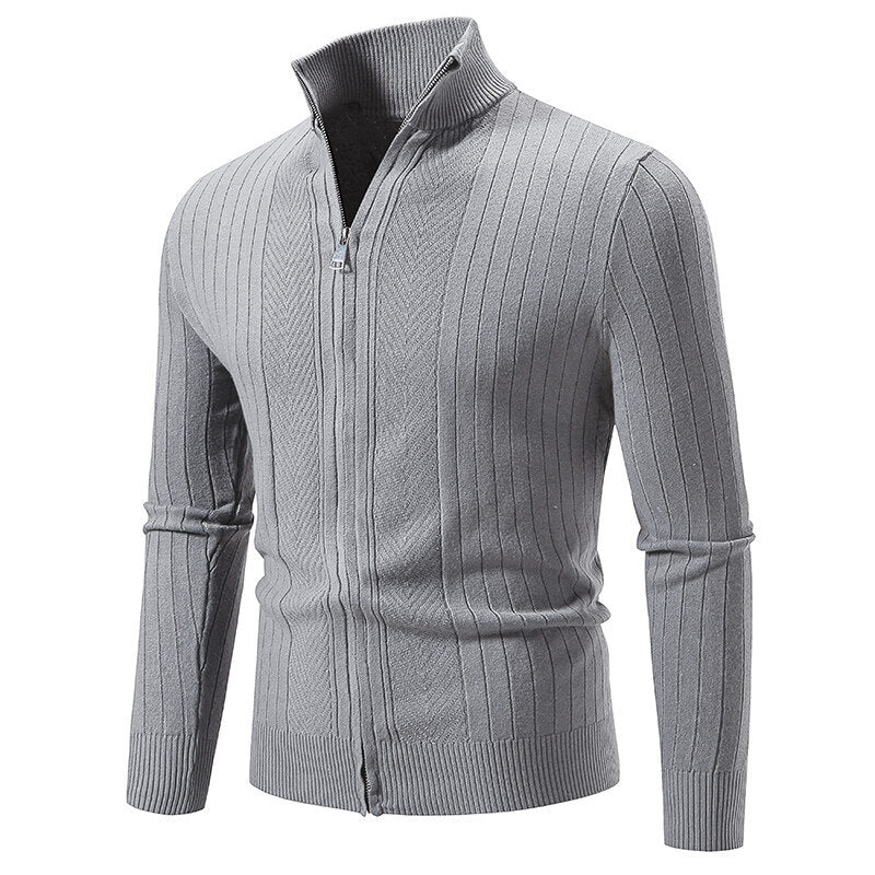 Street-wave Men Zip Knit Pullover With Ribbed Texture For Modern Style And Comfort