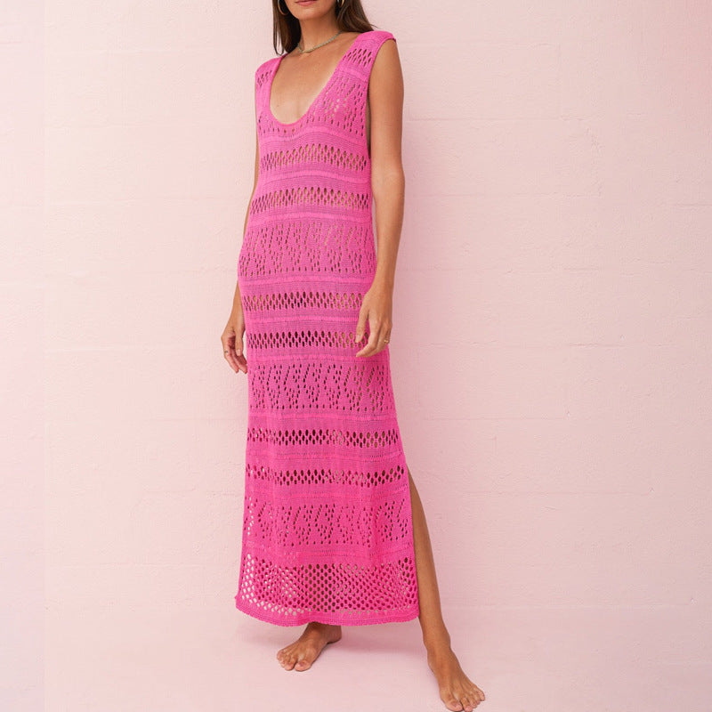 Street Wave Knit Dress For Women Slim Open Knit Side Slit