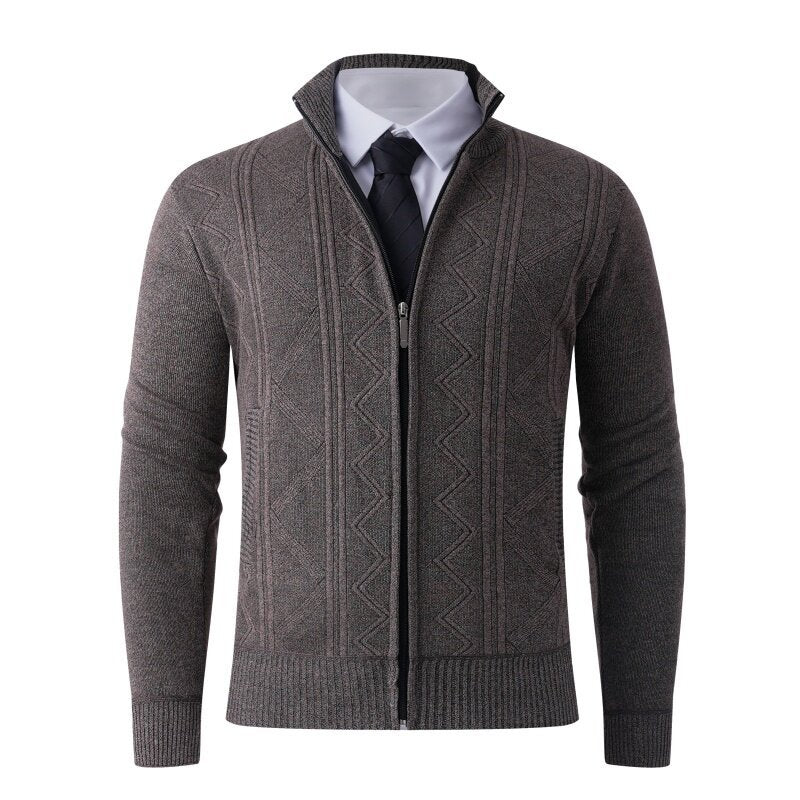 Street-Wave Men's Knit Cardigan With Modern Zip Closure And Elegant Geometric Pattern For Everyday Wear