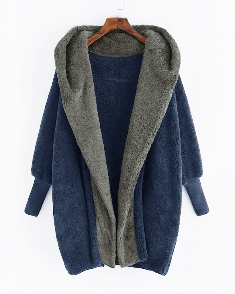 Street Wave Reversible Velvet Hoodie Jacket For Women With Cozy Hood And Colorblock Design